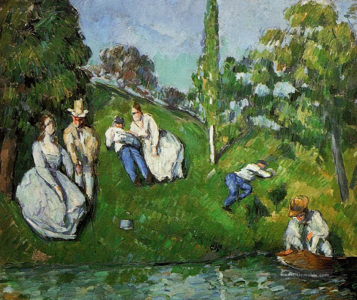 Paare die durch einen Teich Paul Cezanne sich entspannen Ölgemälde